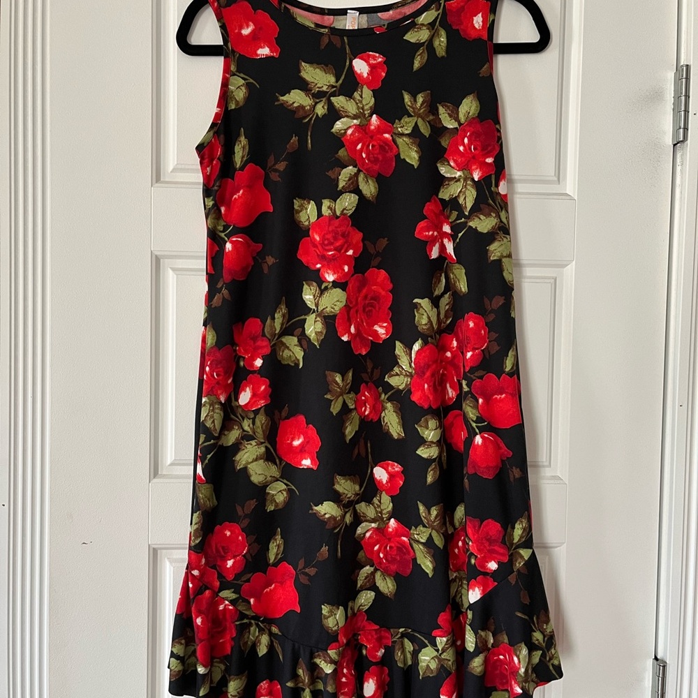 Popana Black and Red Floral Midi Dress